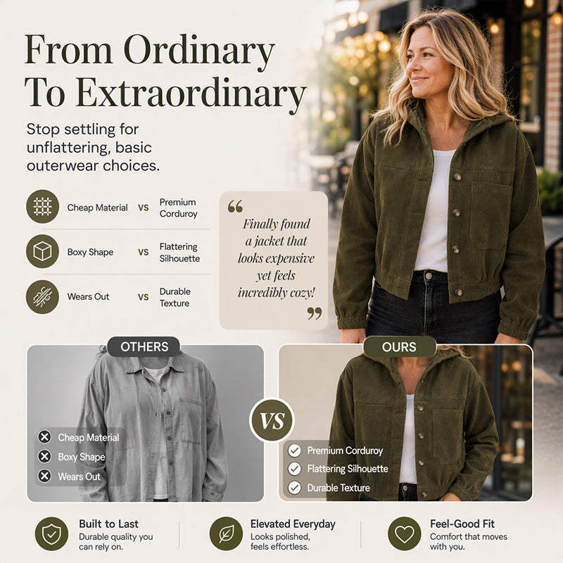 Women's Casual Corduroy Hooded Jacket