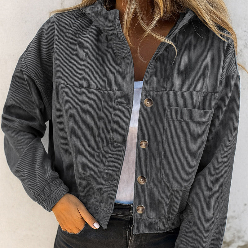 Women's Casual Corduroy Hooded Jacket