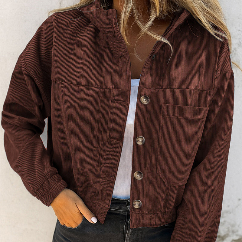 Women's Casual Corduroy Hooded Jacket