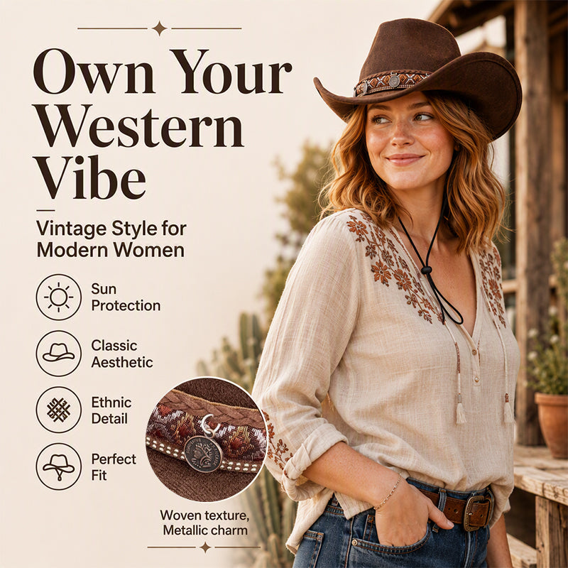 Vintage Western Cowboy Hat with Ethnic Band