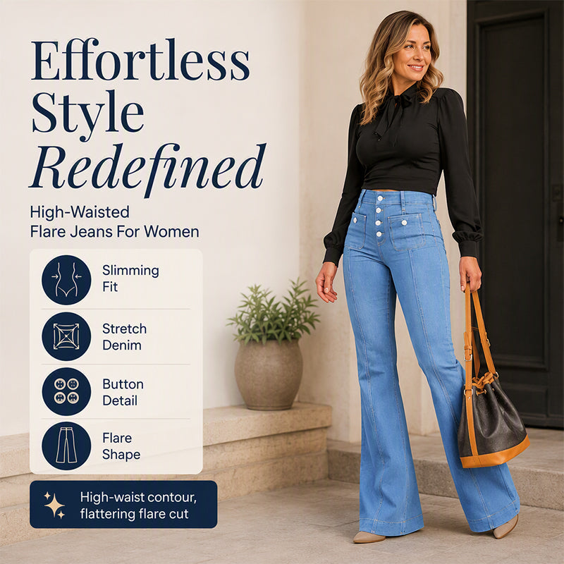 Women's High-Waisted Button-Up Flare Jeans