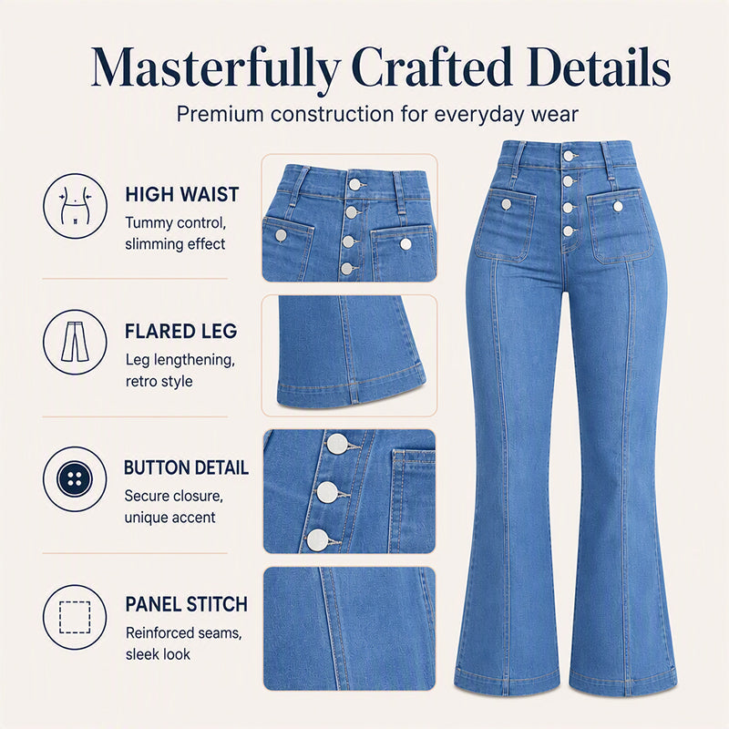 Women's High-Waisted Button-Up Flare Jeans