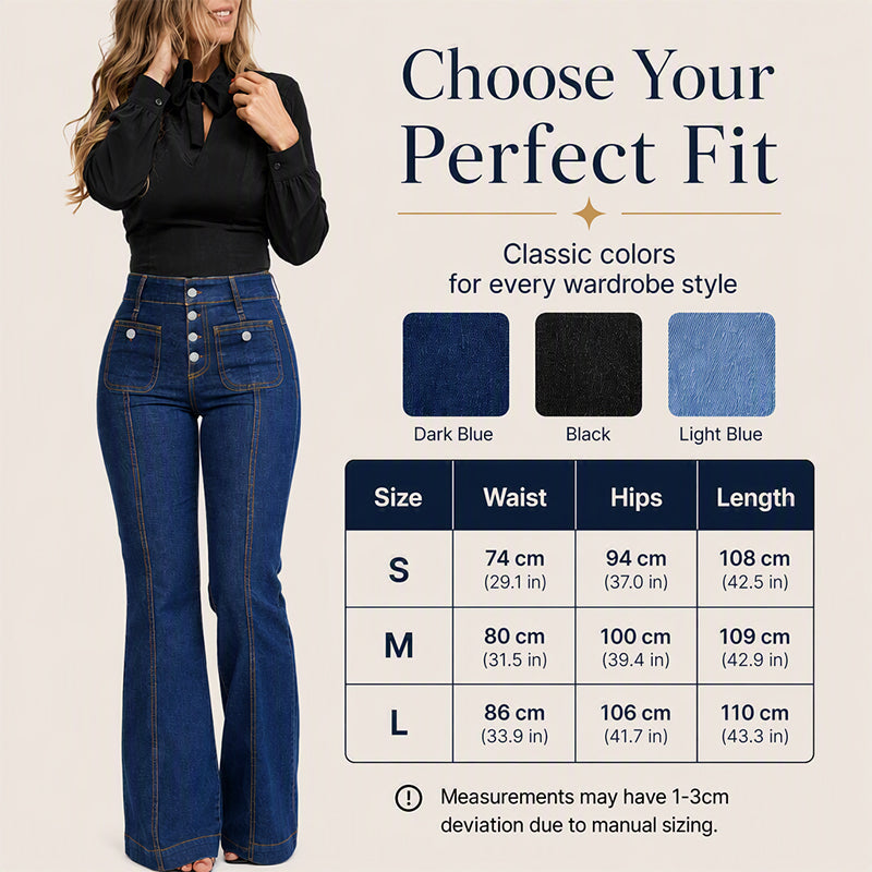 Women's High-Waisted Button-Up Flare Jeans