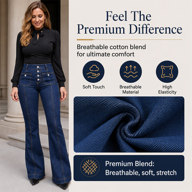 Women's High-Waisted Button-Up Flare Jeans