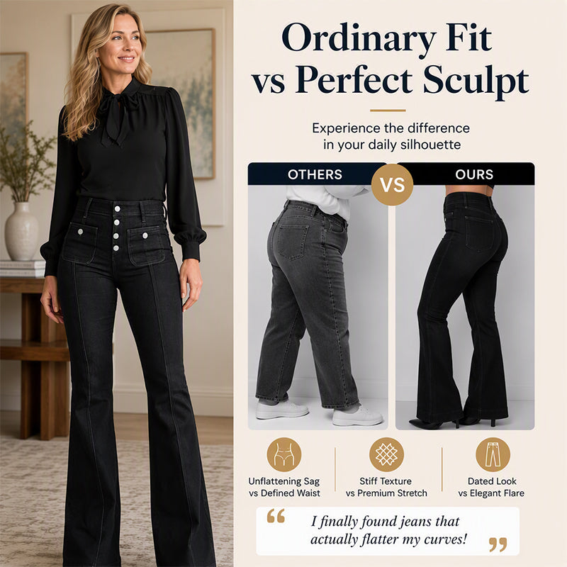 Women's High-Waisted Button-Up Flare Jeans