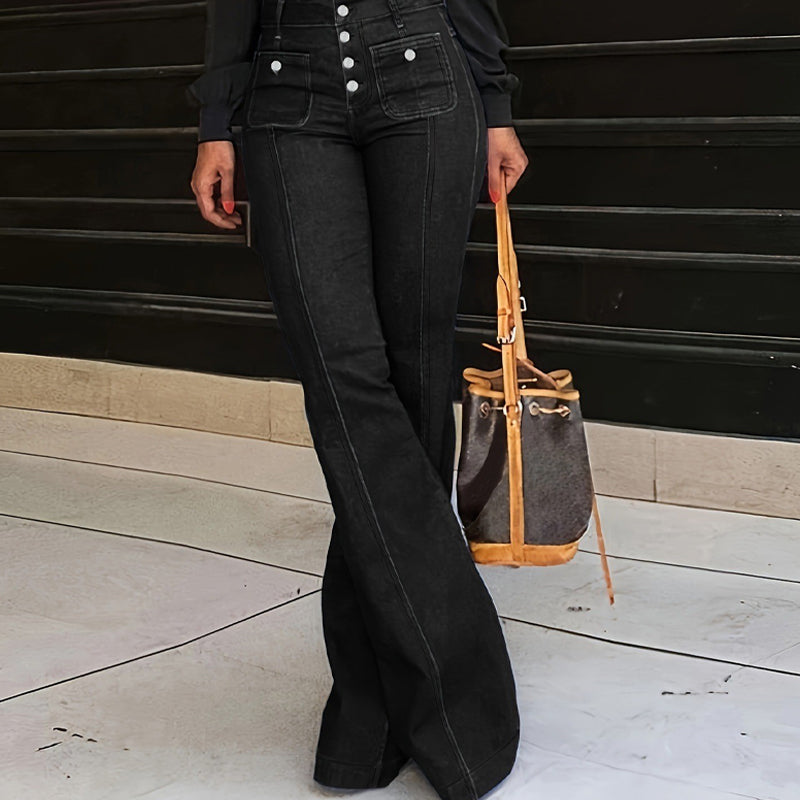 Women's High-Waisted Button-Up Flare Jeans
