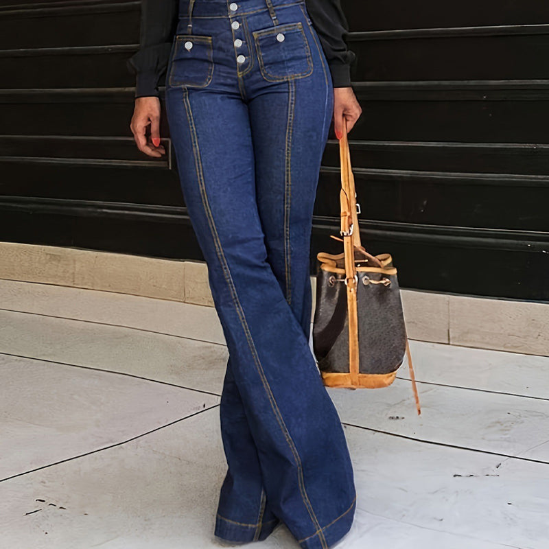 Women's High-Waisted Button-Up Flare Jeans