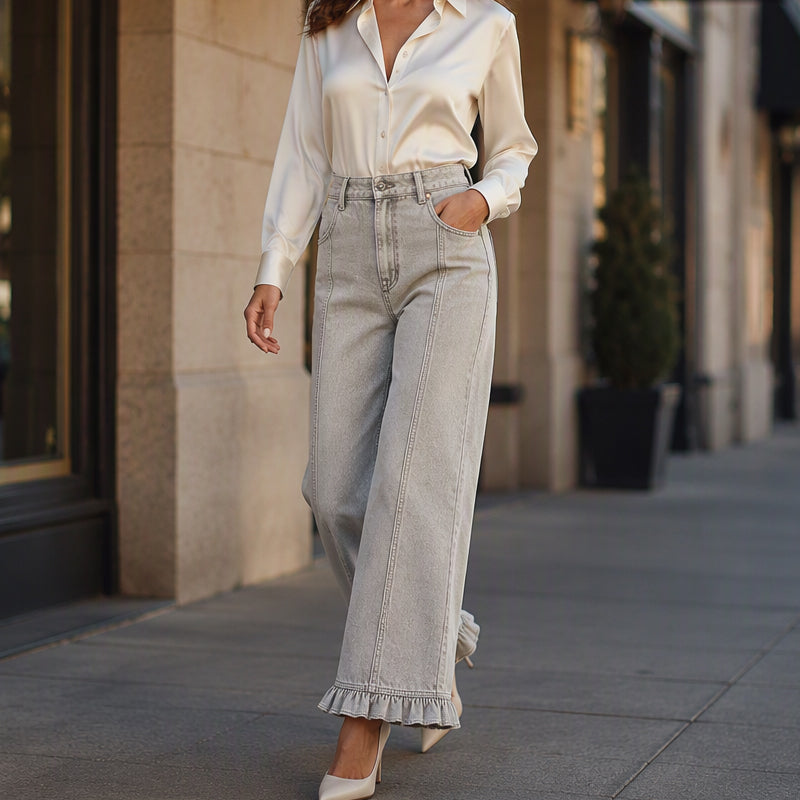 Women's Ruffle Hem Denim Jeans