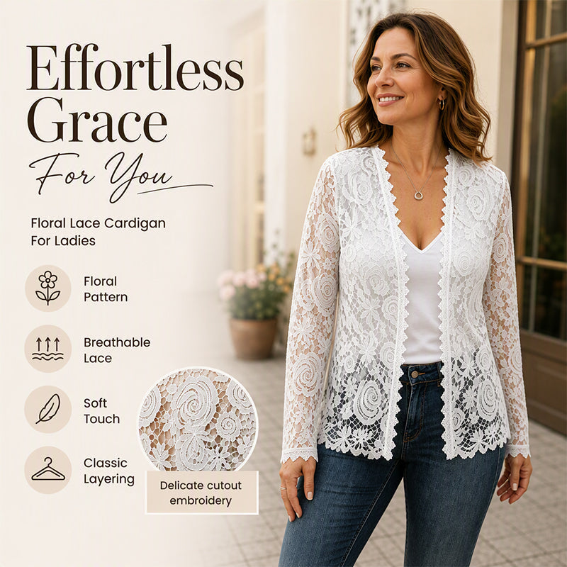 Women's Lace Long Sleeve Open Front Cardigan