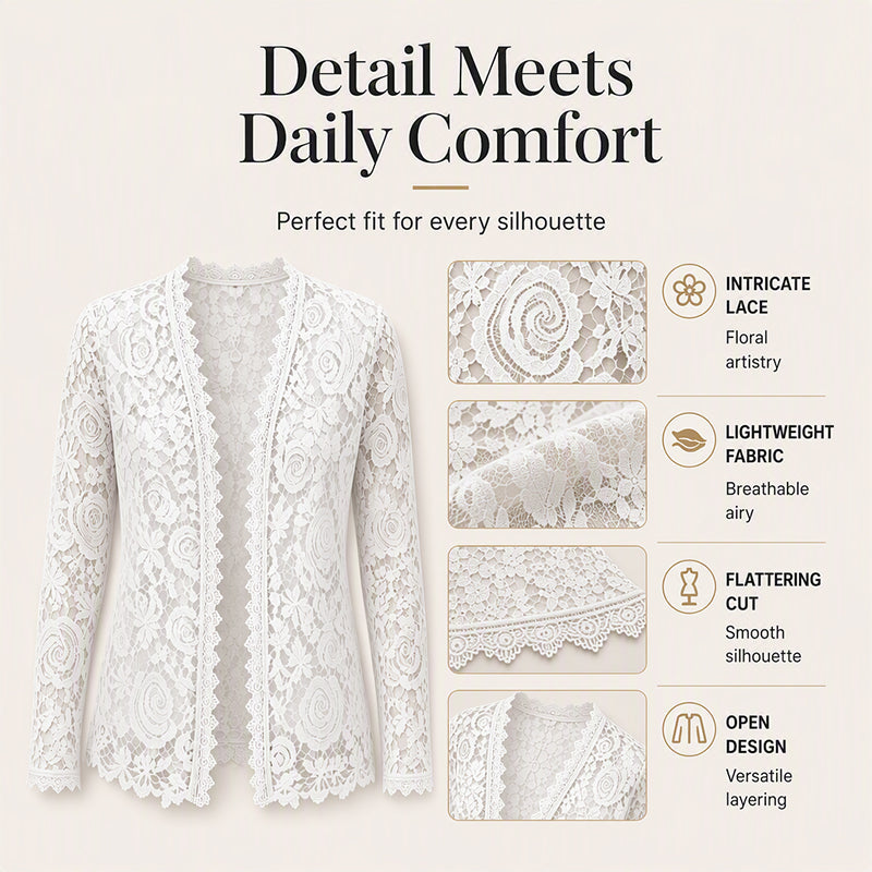 Women's Lace Long Sleeve Open Front Cardigan