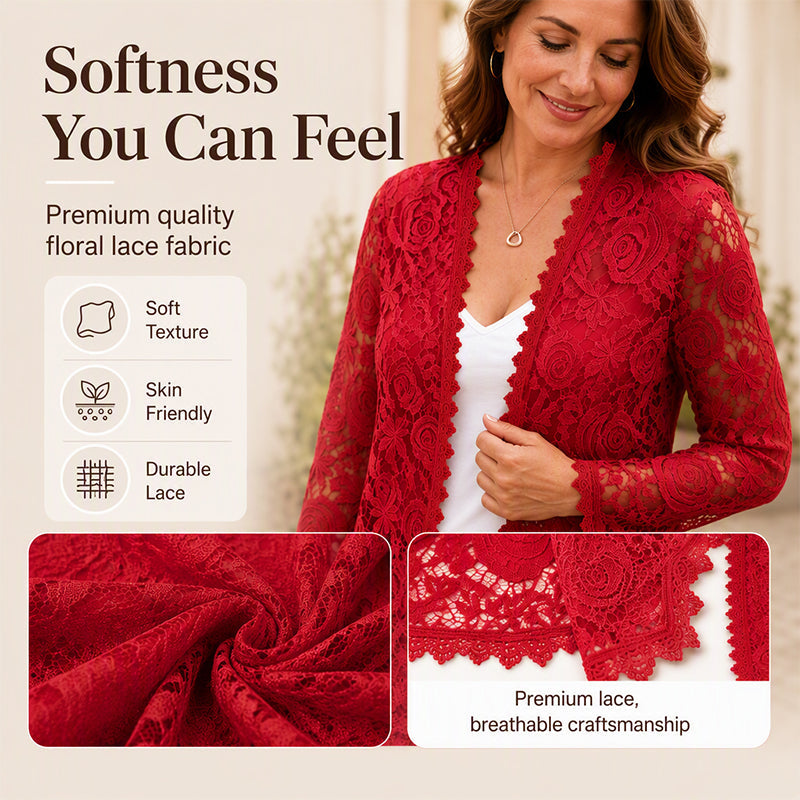 Women's Lace Long Sleeve Open Front Cardigan