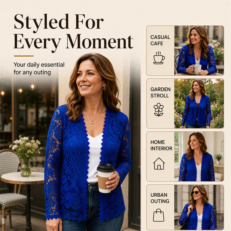 Women's Lace Long Sleeve Open Front Cardigan