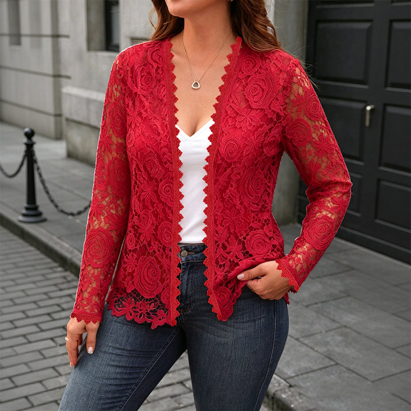 Women's Lace Long Sleeve Open Front Cardigan