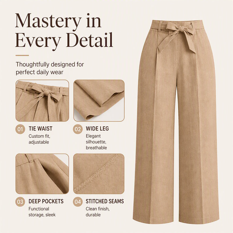 Women's Wide-Leg Pants with Tie Waist