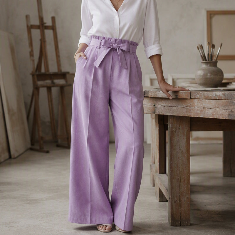 Women's Wide-Leg Pants with Tie Waist