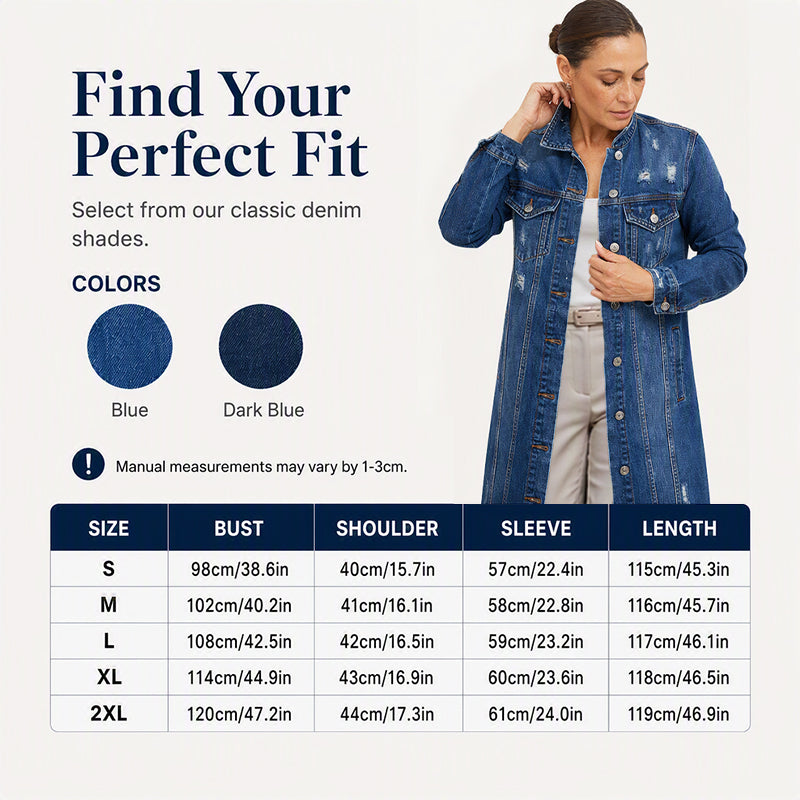 Women's Distressed Ripped Long Denim Jacket