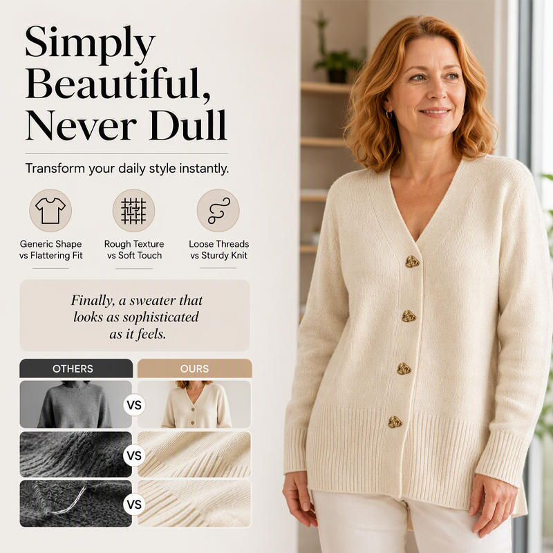 Women's V-Neck Heart Button Knit Cardigan