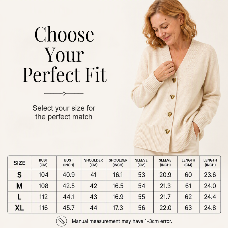 Women's V-Neck Heart Button Knit Cardigan