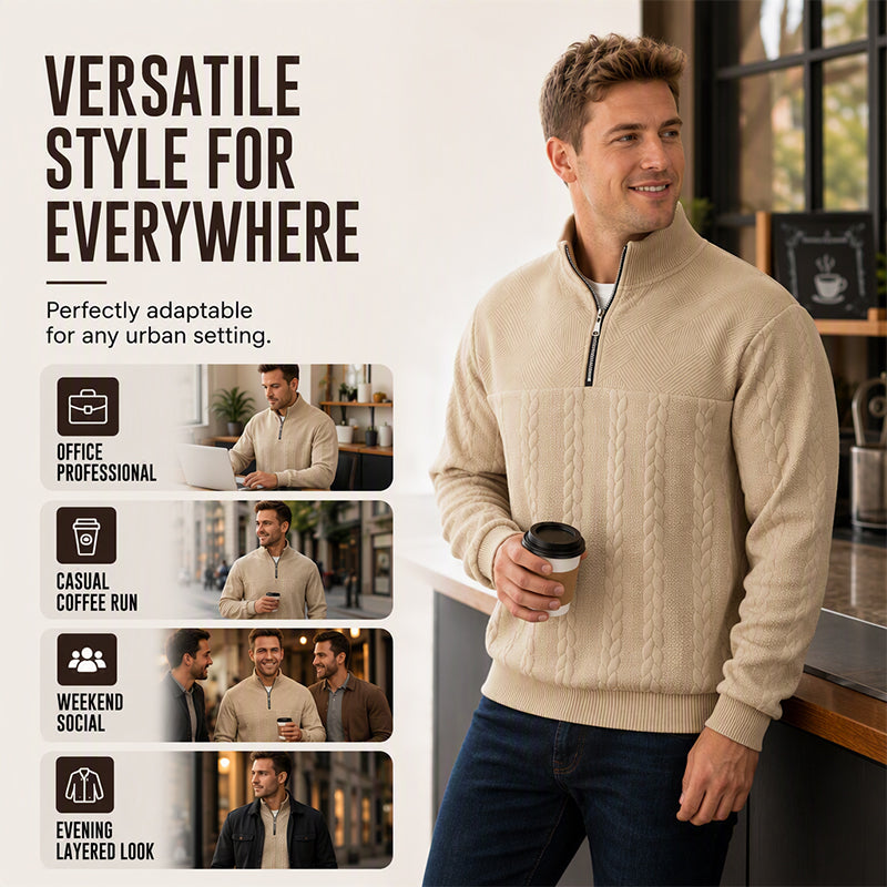 Men's Casual Jacquard Half-Zip Sweatshirt