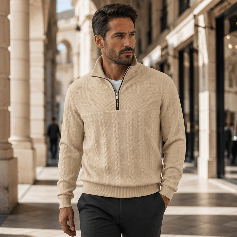 Men's Casual Jacquard Half-Zip Sweatshirt