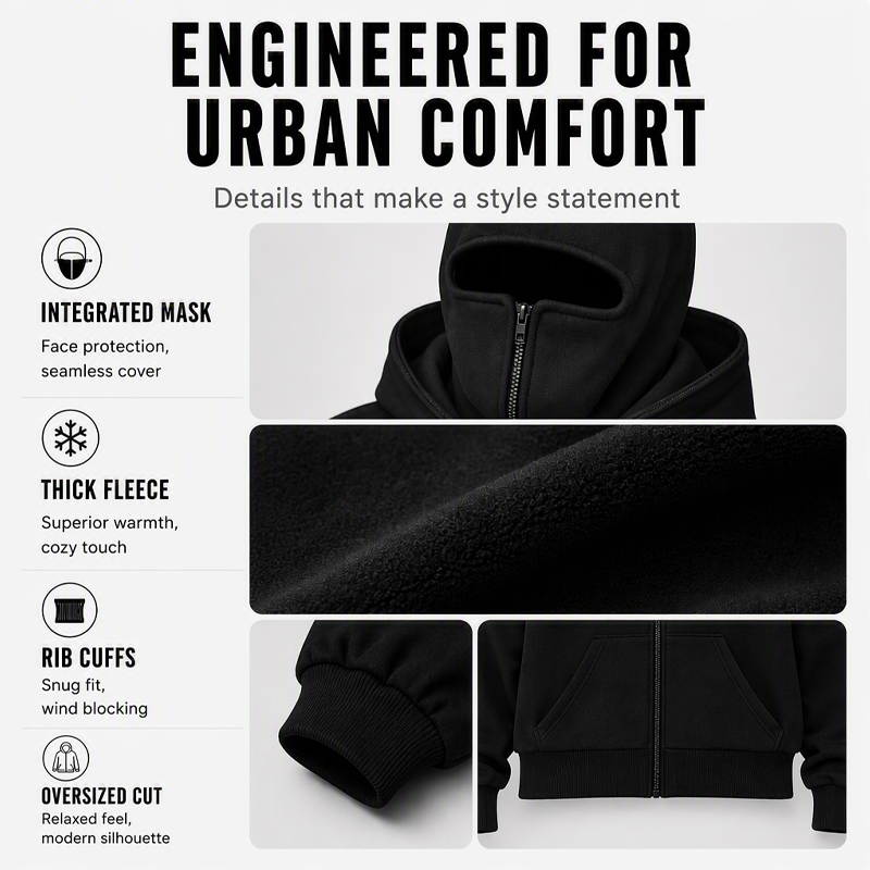 Unisex Balaclava Zip-Up Hooded Jacket