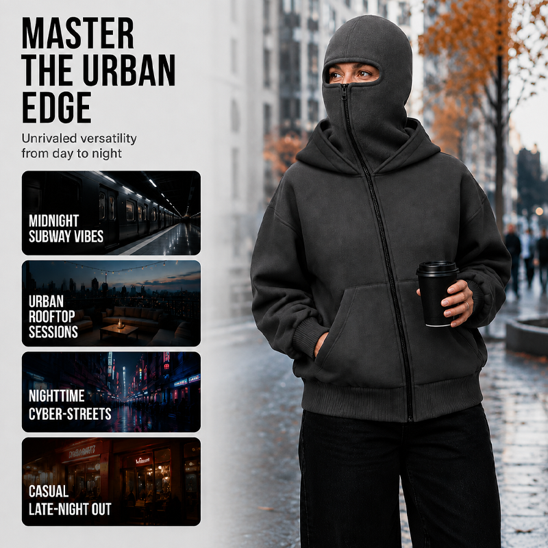 Unisex Balaclava Zip-Up Hooded Jacket