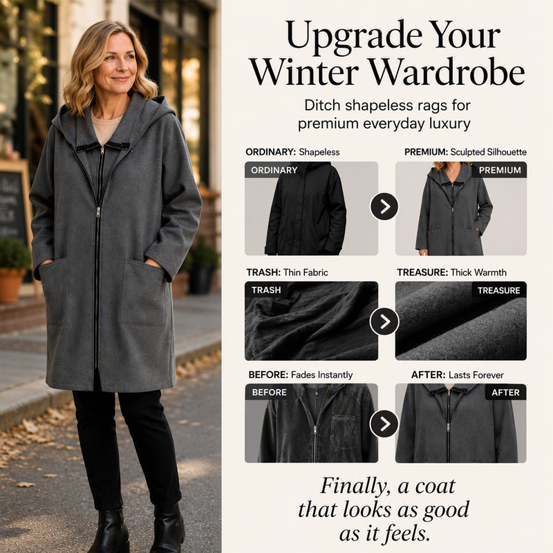 Women's Hooded Mid-Length Jacket with 2 Zippers