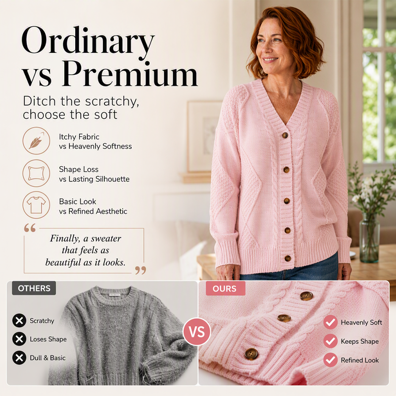 Women's Casual V-Neck Cable Knit Cardigan
