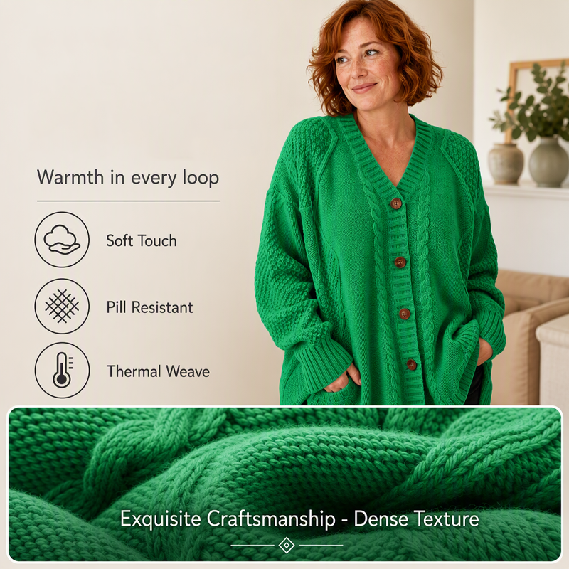 Women's Casual V-Neck Cable Knit Cardigan