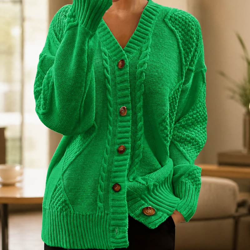 Women's Casual V-Neck Cable Knit Cardigan