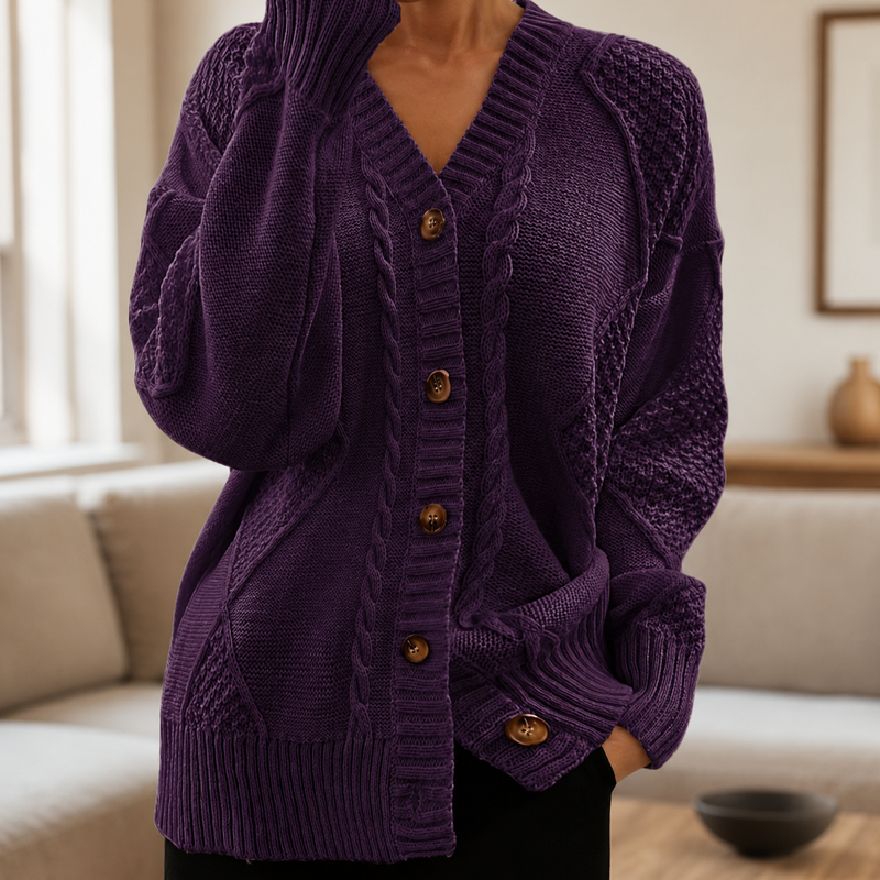 Women's Casual V-Neck Cable Knit Cardigan