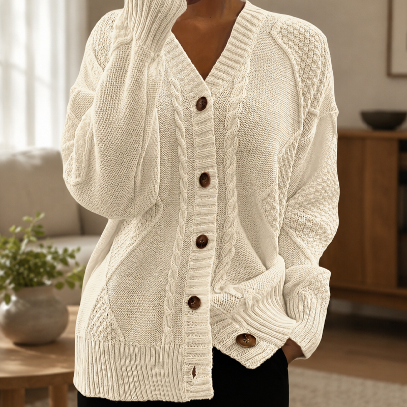 Women's Casual V-Neck Cable Knit Cardigan