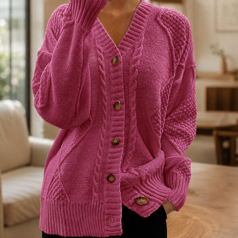 Women's Casual V-Neck Cable Knit Cardigan