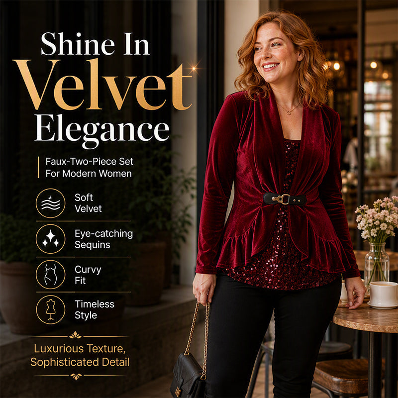 Women's Spliced Faux Two Piece Velvet Top