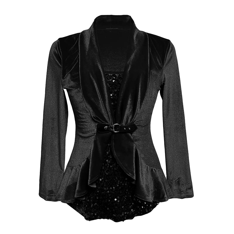 Women's Spliced Faux Two Piece Velvet Top