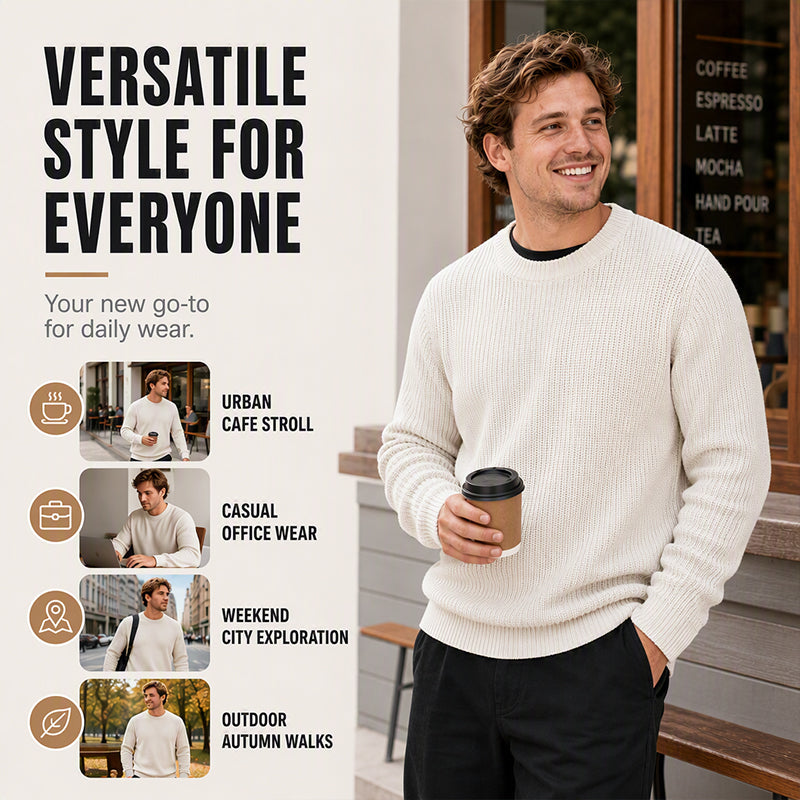 Men's Solid Color Crew Neck Knit Sweater