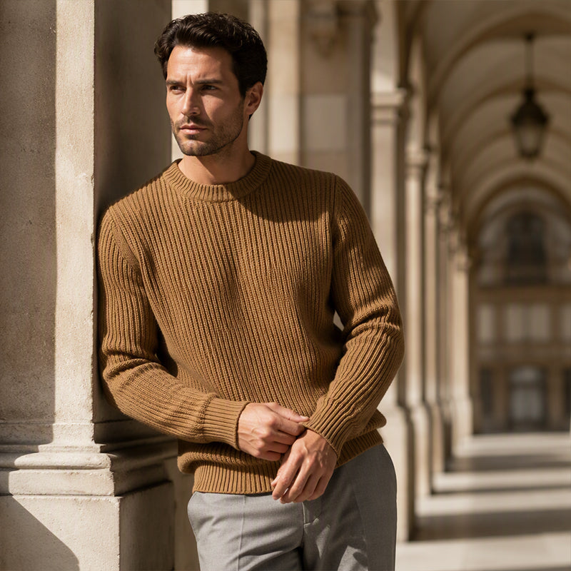 Men's Solid Color Crew Neck Knit Sweater