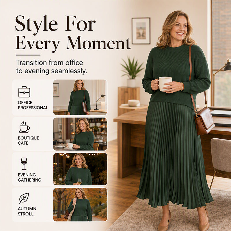 Women's Round Neck Pleated Maxi Dress