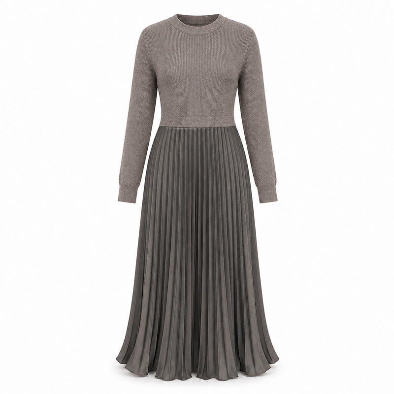 Women's Round Neck Pleated Maxi Dress