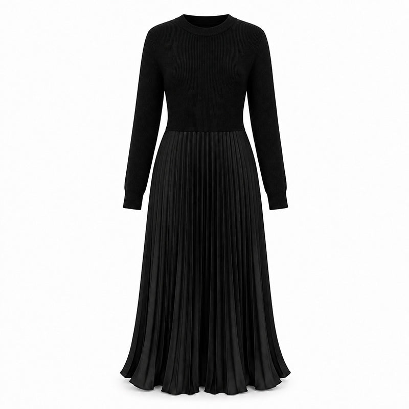 Women's Round Neck Pleated Maxi Dress