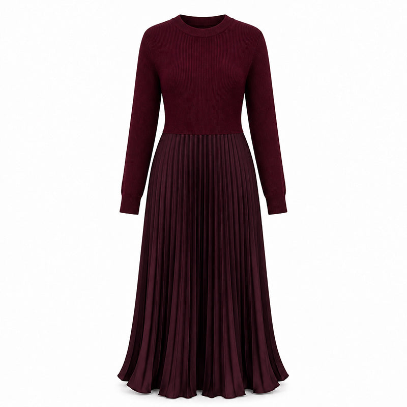 Women's Round Neck Pleated Maxi Dress