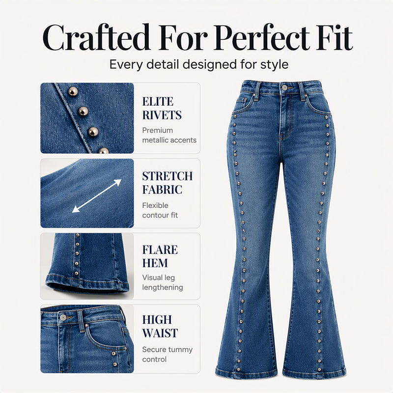 Women's High-Waist Flare Jeans with Rivets