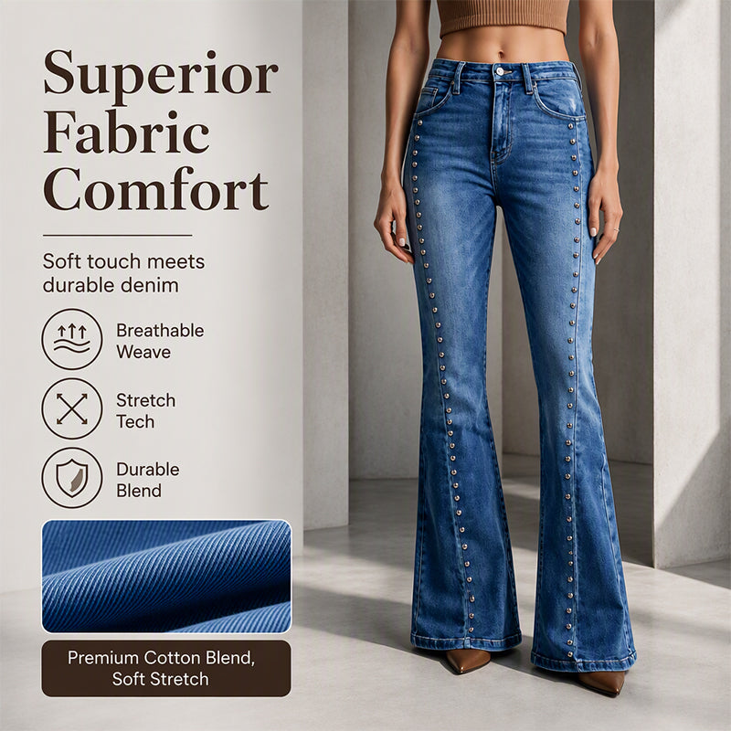 Women's High-Waist Flare Jeans with Rivets