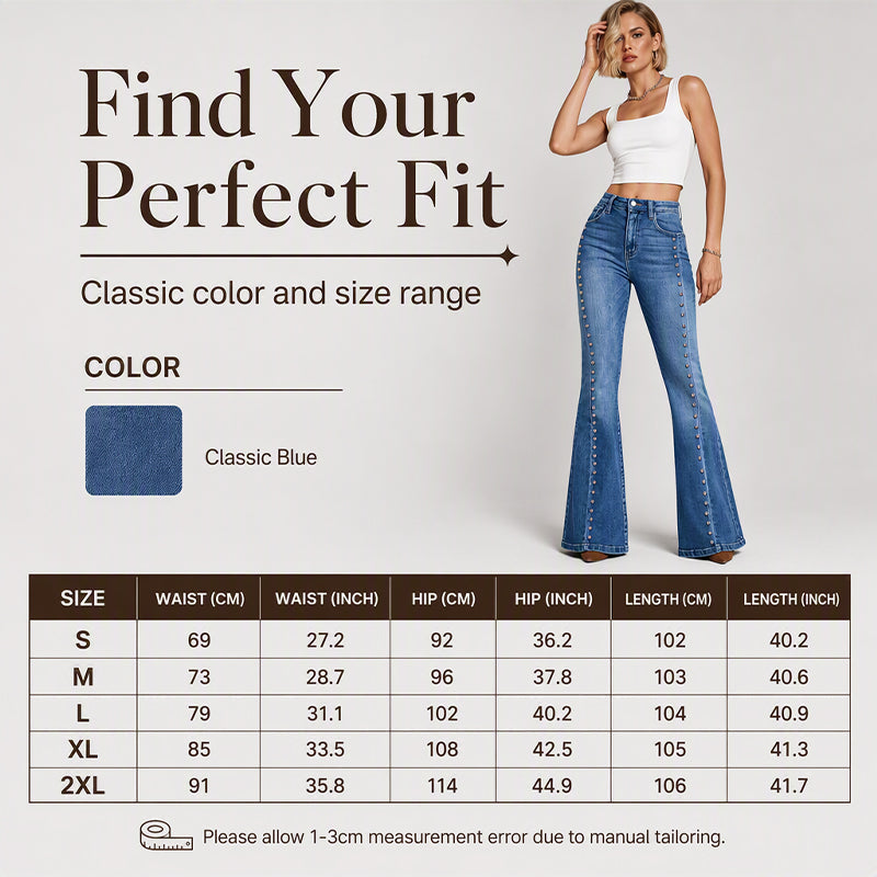 Women's High-Waist Flare Jeans with Rivets