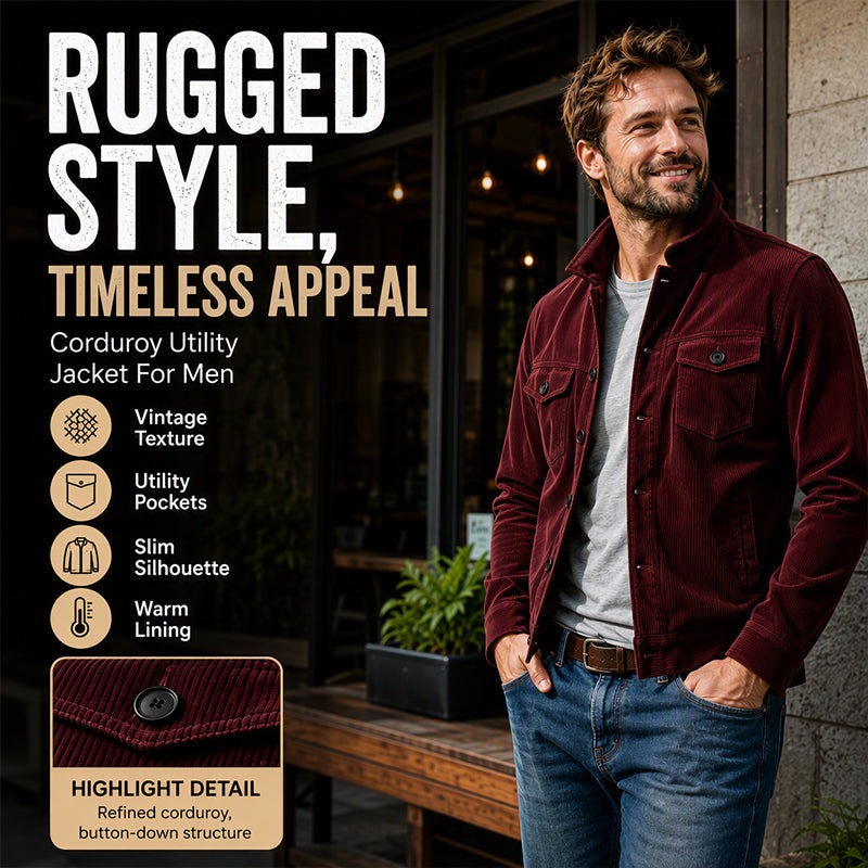 Men's Corduroy Stand Collar Cargo Coat