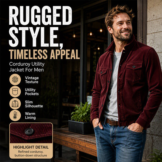 Men's Corduroy Stand Collar Cargo Coat
