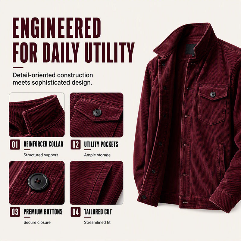 Men's Corduroy Stand Collar Cargo Coat