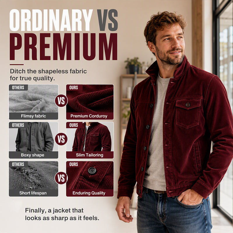Men's Corduroy Stand Collar Cargo Coat