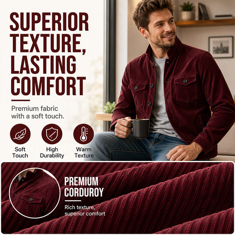 Men's Corduroy Stand Collar Cargo Coat