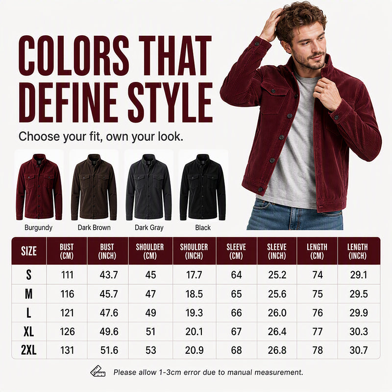Men's Corduroy Stand Collar Cargo Coat